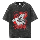 Fosike Berserk Manga T-Shirt, Guts Print T-Shirt Unisex, Anime Cosplay Kostüm Lässiges Rundhals Kurzarm T-Shirt Herren/Damen-Black 1||S
