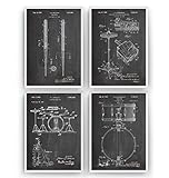 Schlagzeuger Patent Posters - Set Of 4 - Drum Set Jahrgang Drucke Drucken Bild Kunst Geschenke Zum Männer Frau Entwurf Dekor Vintage Art Gifts Decor - Rahmen Nicht E