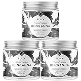 BEN & ANNA Black - Fluoridfreie natürliche Zahnpasta im Glas - Aktivkohle Whitening, Vegan, Natürlicher Minz Geschmack - Zahnpasta in der Dose, Weiße Zähne - 3er Pack
