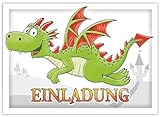 emufarm 10 Einladungskarten mit niedlichem Drachen für Kinder/Einladung zum Drachengeburtstag für Jung