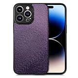 POCHY Ultradünne Hülle für iPhone 15 Pro Max/15 Pro/15 Plus/15, Kamera Objektiv Schutz Handyhülle, Leichte Lederhülle Unterstützt Drahtlose Aufladung,Purple2,15