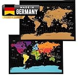 PURPOSE Weltkarte zum Rubbeln mit Rahmen, Made in Germany, Gold Schwarz XL (73 x 53 cm)