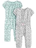 Simple Joys by Carter's Baby Mädchen 2-Pack Fashion Jumpsuits Infant-and-Toddler-Rompers, Minzgrün Herzen/Weiß Punkte, 18 Monate (2er Pack)