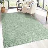 carpet city Shaggy Hochflor Teppich - 60x110 cm - Grün - Langflor Wohnzimmerteppich - Einfarbig Uni Modern - Flauschig-Weiche Teppiche Schlafzimmer Dek