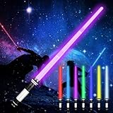 Moocuca Lichtschwert Kinder, Laserschwert Sta Wars, RGB 7 Farben Led Lightsaber mit Licht und Sound, Cosplay Spielzeug Einziehbares Laserschw