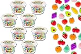 JA-RU Mini Mochi Squishy Früchte mit Behälter (8 Eimer, 120 Squishies), Stressabbau, Quetschspielzeug, Partygeschenke für Kinder, Geschenktüten und Klassenzimmer-Preise 3354-8