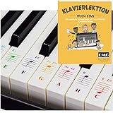 QMG Farbige Klavier- und Keyboard-Aufkleber und vollständige Klavierlektionen mit farbigen Noten und Leitfaden für Kinder und Anfänger Durchsichtig