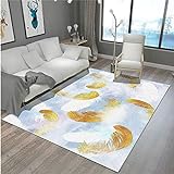 RUGMRZ Teppich Waschbar Teppich Weich Gelbe und Blaue große Federdekoration rechteckig passend kann angepasst Werden 70 x 200