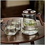 Wassergläser Startseite Teekanne Wassertopf Transparenter Glas-Teekessel mit Holzgriff Teezubereitungsbehälter Tea Teeg