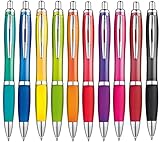 Libetui 10 ergonomische Kugelschreiber rutschfeste Griffzone Großraumine Gehäuse 10 Farben Druckkugelschreiber Mehrfarbig blauschreib