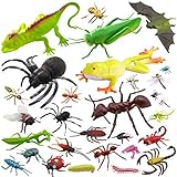 Pinowu groß Kunststoff Insekten und Realistische Wanzen (27 Stück), 5-15cm Fake Bugs - Gefälschte Spinnen, Kakerlaken, Skorpione, Mantis und Würmer für Bildung und Weihnachtsfeier Gefälligk