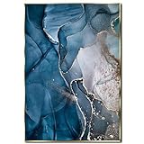 STYLER Gerahmtes Bild Blue Marble 50 x 70 cm I Abstrakt Marmor Marmoroptik blau gold I Wandbild Wohnzimmer Schlafzimmer I Wanddeko Home Kunstdruck I Bild mit goldenem R