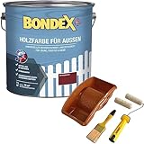 Bondex Holzfarbe für Außen 7,5 L Schwedenrot | Aktionspaket mit Streichset | für ca. 75 m² | Wetter- & UV-beständig | atmungsaktiv | seideng