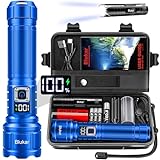Blukar Taschenlampe LED Aufladbar, Extrem Hell Taschenlampen Zoombare Taktische Handlampe mit 5 Lichtmodi, IP67 Wasserdicht Flashlight Torch für Camping, Outdoor, Notfäll- B