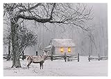 Spetebo LED Bild beleuchtet - Hirsch / 40 x 30 cm - Wandbild Leuchtbild Winterlandschaft auf Leinw