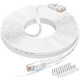 Lan Kabel 15 meter, Cat 6 Ethernet Kabel 15m, High Speed Netzwerkkabel, Flaches abgeschirmtes Lan Kabel, langes Internet Kabel mit Snagless Rj45 Stecker für Switch, PS4 und Modem,Weiß