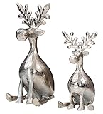 levandeo 2er Set Rentiere Metall Silber Hirsche Deko Tischdeko Weihnachtsdeko Figur Weihnachten Tierfig