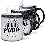 Bester Bonus Papa der Welt - Magic Glitzertasse | Zaubertasse | Farbwechseltasse mit Glitzer | Geschenke für Papa | Vatertagsgeschenk