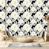 KoKoty Fototapete Seide schwarze und weiße Blumen-300 x 200 cm-3D Effekt Moderne Wandtapete Wanddekoration für Wohnzimmer Schlafzimmer E
