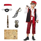 Joykindom Piratenkostüm Kinder Jungen Halloween Piraten Kostüm Kinderkostüm für Karneval Fasching Cosplay Verkleidung S(4-6 Jahre)