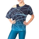 Gipara Emma Übergroßes Sport-T-Shirt für Damen | Schulterfreies Kurzarm-Top für Yoga, Zumba | Feuchtigkeitsmanagement, lockerer Schnitt | Blau & Marineblau, L