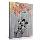 Leinwanddruck im Hochformat, Abstrakt, Motiv: Mickey Mouse, Einstein, Graffiti-Bild, Kunstdruck, Poster, für Büro, Schlafzimmer, Cafe, Dekoration mit Rahmen (Mickey, 90 x 60 cm)