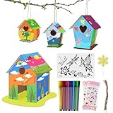 lahnao 4 Stück Vogelhaus Bausatz für Kinder, Kleine Handgemacht Vogelhaus Holz Kreative Bastelsets zu Bauen und Malen, Vogelkasten Basteln Geschenke für Mädchen Jung