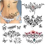 ROARHOWL sexy temporäre Tattoos für Frauen, sexy Tattoo, schön und exquisit, 3D realistische Blumen, Schmetterlinge, Bauch, Brust, Taille und Rücken wenden falsche Tattoos für Mädchen an (3)