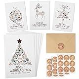 COCHIE Weihnachtskarten mit Umschlag Set, 20 Stück Weihnachtskarten und 20 Stück Kraftpapier Umschläge, Einfach Modern Weihnachtskarte für Freunde, Geschäftlich und F