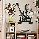 Homeparadise Wanddeko Rock N Roll Metall 65 x 58 cm Wanddekoration Wandbild Wand Deko Tattoo für Wohnzimmer Küche Schlafzimmer Büro schw