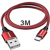 USB C cable 3 M,USB Type C Charger Cable Nylon-Braided Data Sync Cord for PS5 Controller,PS5 DualSense Xbox Series X/S Controller,Sony,Samsung Galaxy S20 S21,Nintendo Switch（Red）