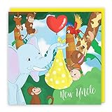 Hunts England Glückwunschkarte zur Geburt des neuen Onkels – niedlicher Elefant mit Karte für Neugeborene, Gelb – 'You're A New Oncle' – für Jungen / Mädchen – Nichte / Neffe – Dschungel-Kollek