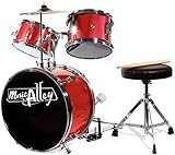 Music Alley Junior Drum Kit for Kids with Kick Drum Pedal, Drum Stool & Drum Sticks - R