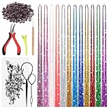Mardatt 218pcs Hair Tinsel Kit Includes 12 Colors 2760 Strands Tinsel Hair Extensions, Silicone Link Ring Bead, Crochet and Hair Tinsel Tools, 47' Glitter Hair Tinsel Heat Resistant Set for G