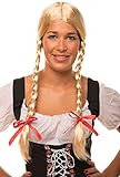 Heidi/Gretel Perücke blond mit Zöpfen und roten Schleifen für Damen und Herren Fasching