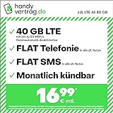 Handytarif handyvertrag.de z.B. LTE All 40 GB – (Flat Internet 40 GB LTE, Flat Telefonie, Flat SMS und Flat EU-Ausland, 16,99 Euro/Monat, monatlich kündbar) oder andere T