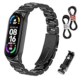 BDIG Kompatibel für Xiaomi Mi Band 5 Armband Mi Band 4, Metall MiBand 6 Ersatzarmband Wasserdicht Edelstahl Replacement Wrist Strap Zubehör Uhrenarmband für Xiaomi Mi Smart Band 6/5, Schw