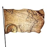 Gartenflagge 90X150cm Kompass, Auf, Altmodisch, Weltkarte Haus Hof Flagge Robuste Außenbanner Lichtbeständige Hanging Flag Für Draußen Außenbereich Ak