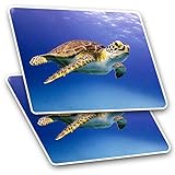 Rechteckige Aufkleber (2 Stück) 10 cm – niedliche Meeresschildkröte Ozean Natur Fun Aufkleber für Laptops, Tablets, Gepäck, Scrapbooking, Kühlschränke, #2051