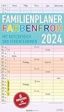 Familienplaner Farbenfroh 2024 mit 5 Spalten - Familienkalender 26x45 cm - Offset-Papier - mit Ferienterminen - Wandkalender - Wandp