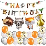 Kindergeburtstag Deko Happy Birthday Girlande und lustig Tier Folienballons Konfetti Luftballons Grün für Kindergarten Dekoration Urwald Party Geburtstag Mädchen Junge (lgel)
