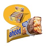 AHEAD Veganer Süßigkeiten Riegel – Salted Peanut Caramel – 16 x 35g – Keto Riegel mit zuckerfreier Schokolade – nur 5g Net Carbs pro Low Carb Süßigkeit - Verbesserte Rezep