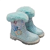 KUMADAI Kinder Winterstiefel mit Warmem Gefüttert Futter Schneestiefel Mädchen Prinzessin Schuhe Stiefel Gummistiefel Outdoor Schlupfstiefel Eiskönigin Kostüm Zubehör,Blau,27