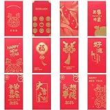 Veroda 12 Stück Chinesische Rote Umschläge Chinesisches Neujahr Glückliche Geldtaschen Hong Bao für Frühlingsfest Hochzeit Tascheng