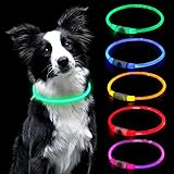 AUAUY LED Leuchthalsband Hund, USB Aufladbar Längenverstellbarer Haustier Sicherheit Kragen Zuschneidbares Wasserdicht Leuchthalsband für Hunde und Katzen, 3 Modus (Grün)