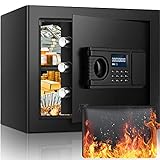 [2023 NEU] 1,5 Cu ft Home Safe Feuerfest Wasserdicht mit A4 feuerfester Tasche, Anti-Diebstahl Feuerfeste Safes für Zuhause mit LCD Digital Keypad, persönliche Sicherheitsbox für Geld, Schusswaffe,