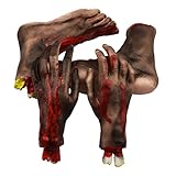 XONOR Halloween abgetrennte Hände Füße Set Scary Blutige gebrochene Körperteile Halloween Requisiten Dekorationen, 4 Stück (Füße und Hände) (schwarz)