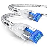 CSL - CAT 8 Netzwerkkabel 40 Gbits - 10m - Baumwollmantel - LAN Kabel Patchkabel Datenkabel RJ45 - CAT 8 Gigabit Ethernet Cable - 40000 Mbits Geschwindigkeit - S/FTP PIMF Schirmung - weiß