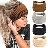 4 Stück Stirnbänder Damen Frauen Breites Haarband Haarreifen für Mädchen Boho Knot Elastische Lauf Yoga Kopfwickel Haarbänder Elastische Haarschmuck