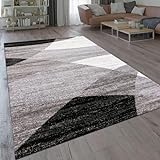 VIMODA Teppich Geometrisches Muster Meliert in Grau Weiß Schwarz Kurzflor Läufer Wohnzimmer, Maße:80 x 150